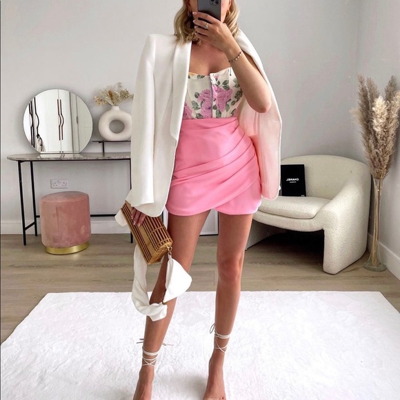 ZARA NEW WOMAN HIGH-WAIST DRAPED MINI SKIRT MID-PINK